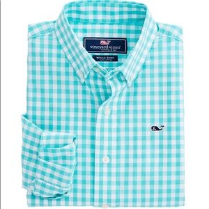 vineyard vines teal gingham collared blouse